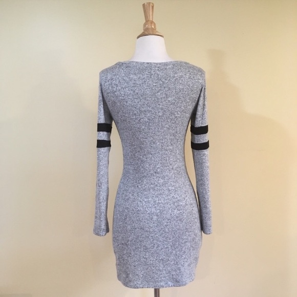 Stretch Knit Deep V Neck Long Sleeve Bodycon Sweater Dress - Picture 5 of 5